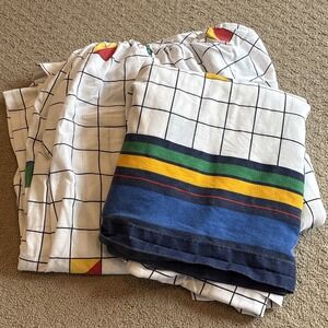 Vtg Cannon Queen Sheet Set Primary Geometric Grid ASO Stranger Things 80s Mike